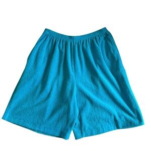 VTG Gertrude Davenport Blue Terry Cloth Pull On Bermuda Beach Shorts Size L
